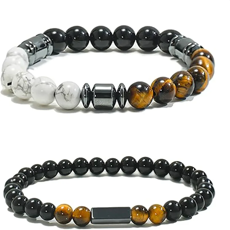 Magnet White Pine Black Frosted Tiger's Eye Beaded Bracelet Anti-alcoholism Reduces drinking impulse Magnet bracelet