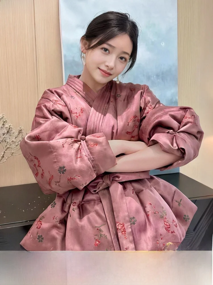 

Slim Fit Goose down Jacket Non-Bulky Waist-Cinching Warmth New Chinese Style Women's Puffer Coat V-Neck Long Sleeve Thickened