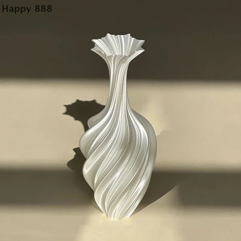 3D-Printed Modern-Style Vase With Swirl Pattern For Aesthetic Floral Display – Ideal For Living Room Or Desktop Decor