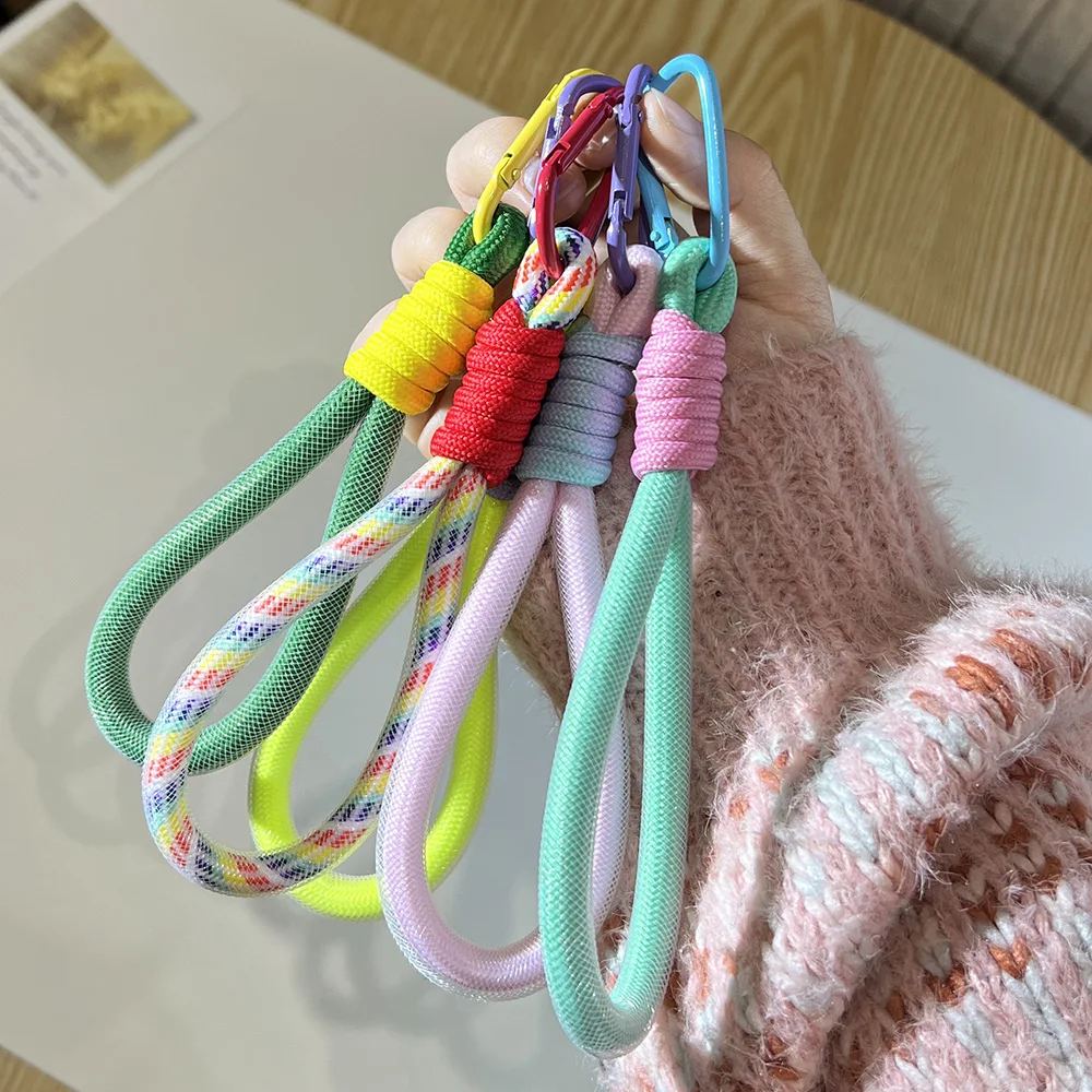 LLavero de cuerda para bolso de teléfono móvil con colgante fluorescente de malla, accesorios decorativos creativos de moda, correa para la muñeca