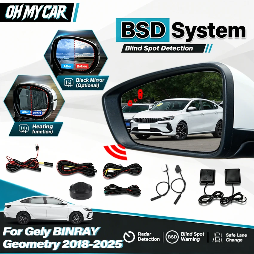 24GHz BSD Blind Spot Monitoring System Lane Change Warning Radar Rear Cross Traffic Alert Safety Kit Fit Geely Binray 2018-2025