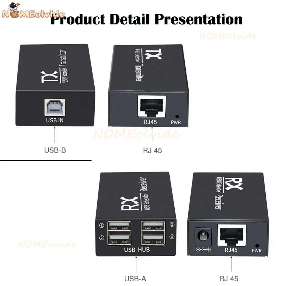 Imagem -03 - Usb 2.0 Hub Extender Adaptador Metal Transmissor Receptor Port sobre Cat 5e Extensão Utp Ethernet Poc Rj45 Lan Cabo 120m