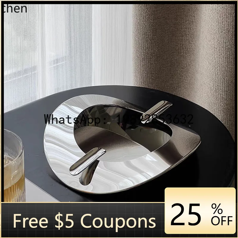 

L3-20 Stainless Steel High-End Ashtray Ornament Simple Luxury Anti-Fly Ash Living Room Home Metal silver