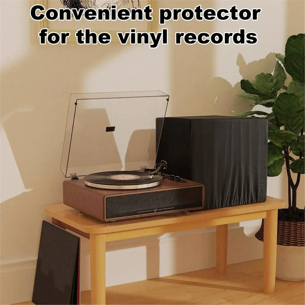 Vinyl Record Dust Cover, Fleece Spandex Protector Sleeve Protective Cover with Elastic Band for 12-Inch Vinyl Records