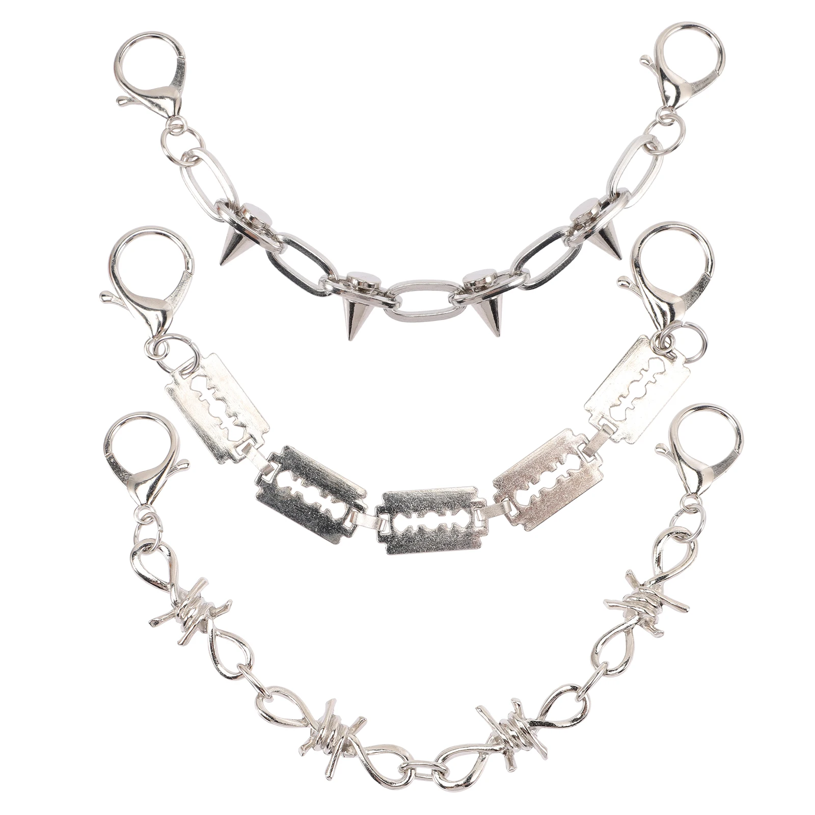 

3 Pcs Accessories Sturdy Stainless Steel Chains Punk Charms for Men Hip Hop Decoration Shoe Spikes Charms Shoe Rack