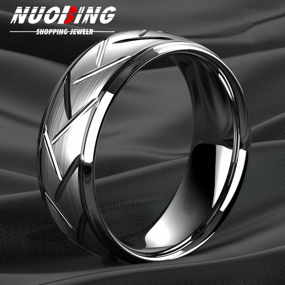

Fashion Men’s Silver Color Black Stainless Steel Ring Groove Multi-Faceted Ring For Men Women Engagement Ring Anniversary Gifts
