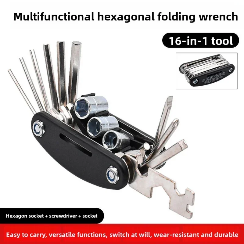 16-in-1 Multi-Usage Bike Bicycle Repair Tool Kit Hex Wrench Nut Tire Repair Hex Allen Key Screwdriver Socket Extension Rod Shop