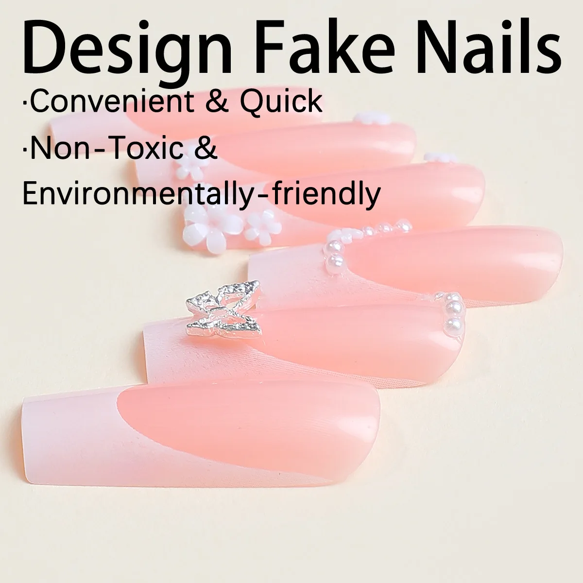 24 pçs francês pérola flor imprensa em unhas liga borboleta unhas simples cobertura completa wearable unhas falsas
