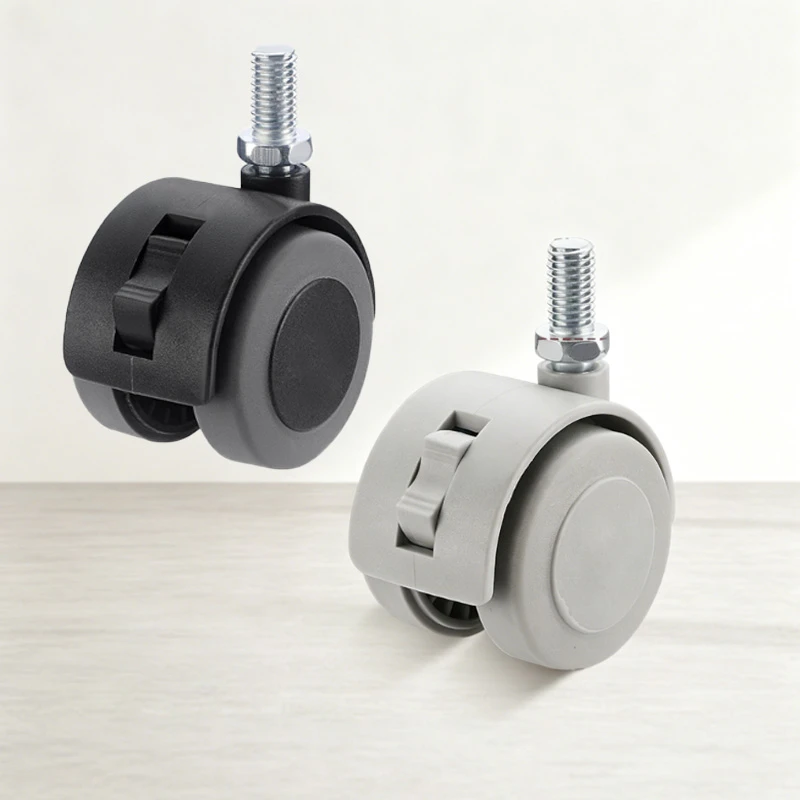 4 Pcs 1.6 Inch M8x15 Threaded Swivel Caster Wheel, TPE Rubber Silent Furniture Caster With Brake, Small Universal Roller Wheel