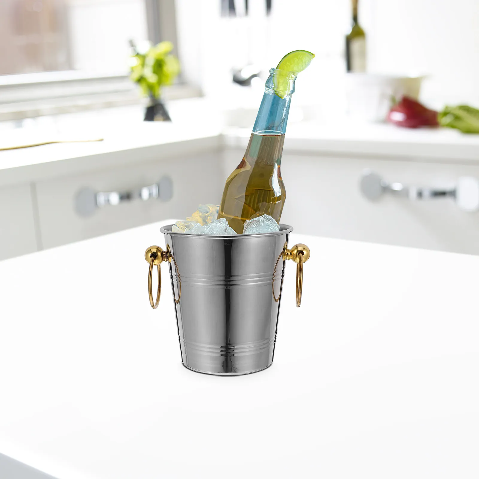 Ice Bucket Stainless Steel Metal Ice Cube Bucket Large Capacity Beverage Cooler Party Bar Wine Bottle Holder Scratch Resistant