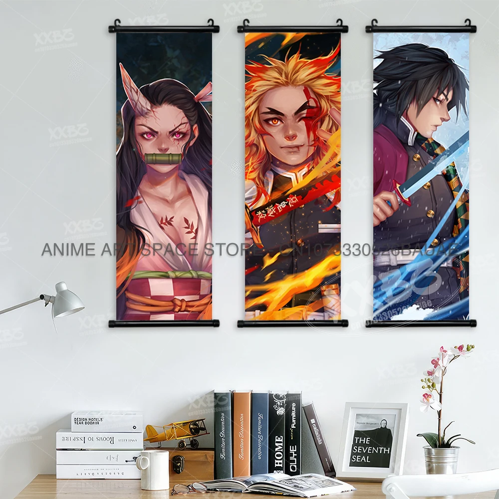 Demon Slayer Hanging Painting Kamado Nezuko Wall Art Anime Poster Kamado Tanjirou Home Decor Agatsuma Zenitsu Scroll Pictures