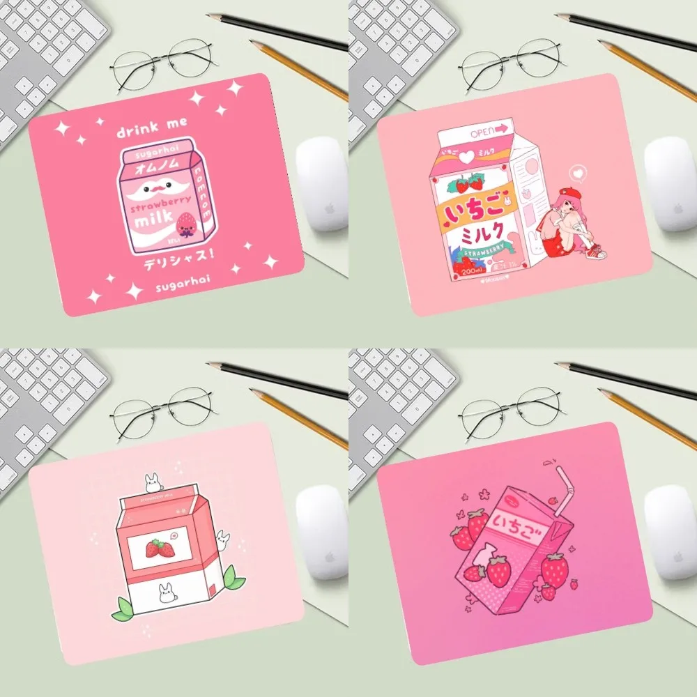 Kawaii Japanese Strawberry Milk Mousepad Computer Desk Mat Table Keyboard Pad Laptop Cushion Non-slip Deskpad