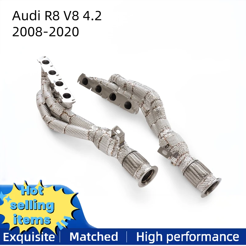 High flow car exhaust manifold suitable for Audi R8 V8 4.2 2008-2020 exhaust system with insulation catalytic converter