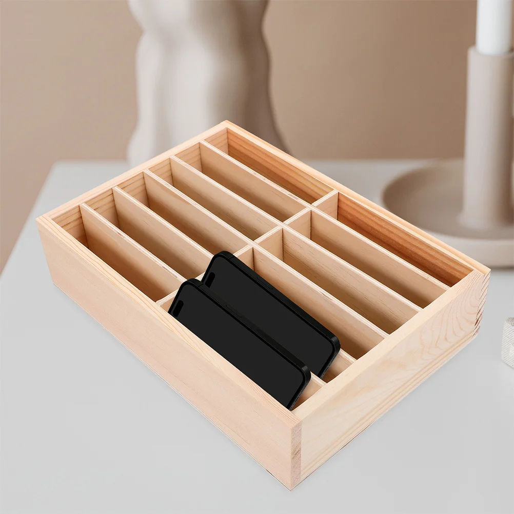 2Pcs Wooden Phone Storage Box 12 Slot Mobile Organizer for Office Classroom Meeting Room Desktop Cell Holder Efficient Space