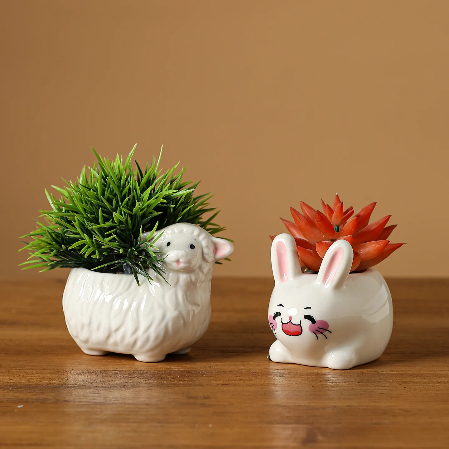 Ceramic Succulent Flower Pot - Cartoon Little Rabbit - Nordic Cartoon Ceramic Potting Container, Without Plants
