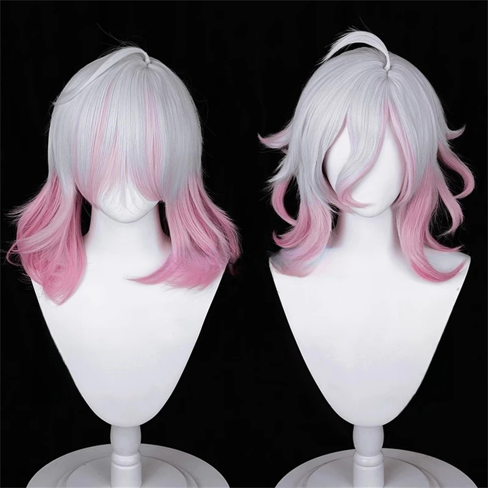 LOL Briar Cosplay-Perücke, 42 cm lang, silberfarben, weiß, dunkelrosa, Farbverlaufsperücken, hitzebeständiges Kunsthaar