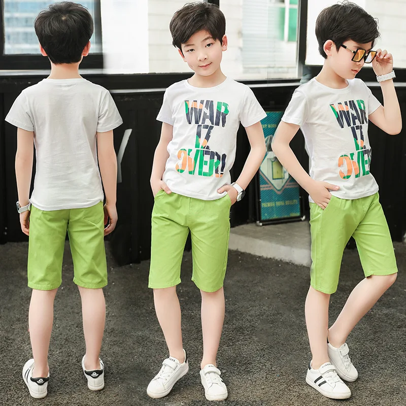 Children clothes Boys Clothing Sets Summer Cotton Teenage Kids  Suit For 4 6 8 10 12 14 Years Short Sleeve Shirt Shorts Set