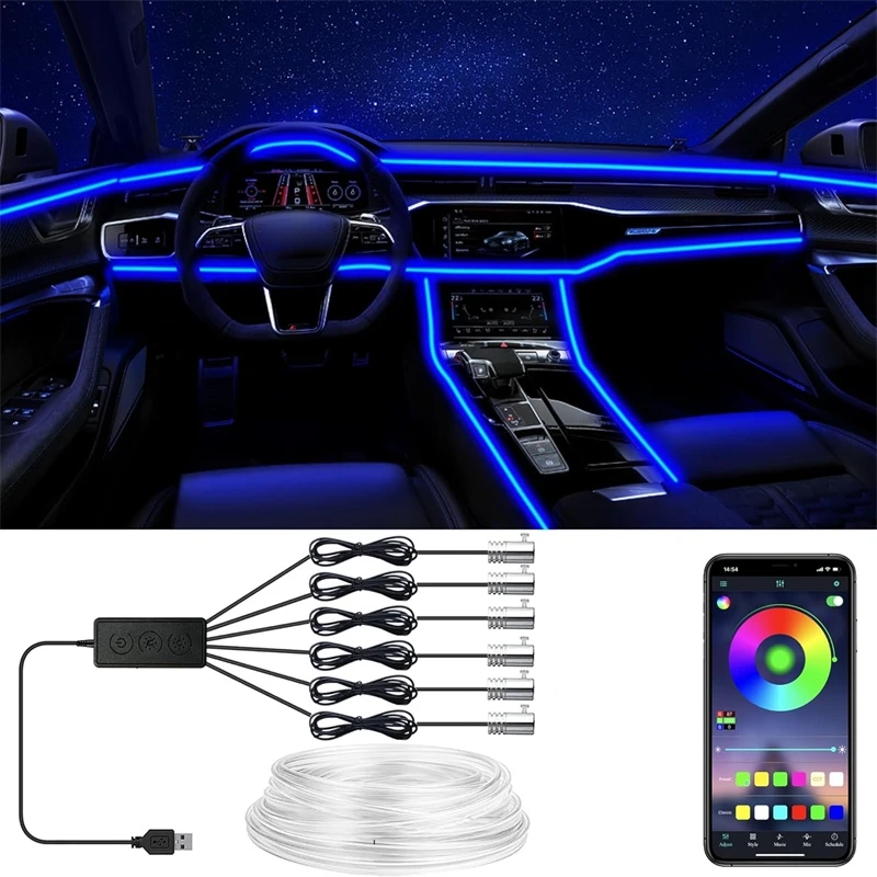Elastyczne oświetlenie z przewodem EL z kontrolą aplikacji Ambient Atmosphere Strip Light Lampy dekoracyjne 12V Wnętrze samochodu Neon RGB Led Strip