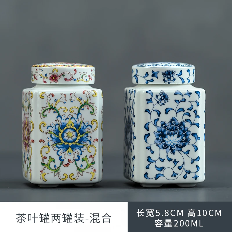 

Ceramic tea can, blue and white porcelain small can, tea small size, mini sealed can, enamel colored travel tea can, square can