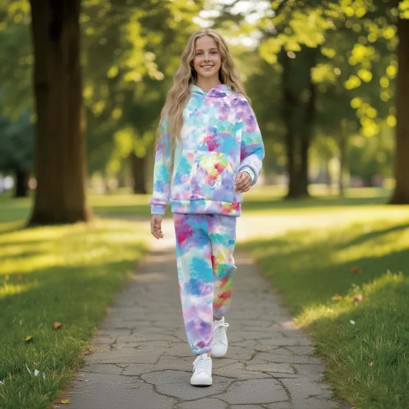 

Trendy Tie Dye Hoodie & Joggers Set for Girls - Colorful 2-Piece Casual Outfit, Best-Selling Streetwear for Teen Girls Daily/Out