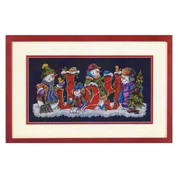 Amishop Gouden Collectie Mooie Getelde Kruissteek Kits Joyfull Sneeuwmannen Familie Winter Vrolijk Kerstfeest Dim 08690