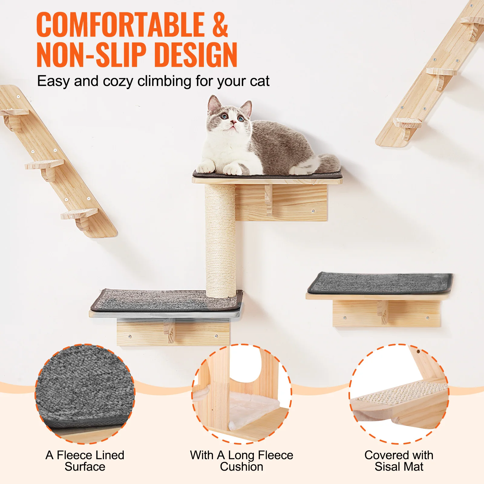 VEVOR Wall Mounted Cat Shelves Cat Wall Shelves Cat Furniture and Shelves up to 40lbs for Sleeping/Playing/Climbing Set of 9