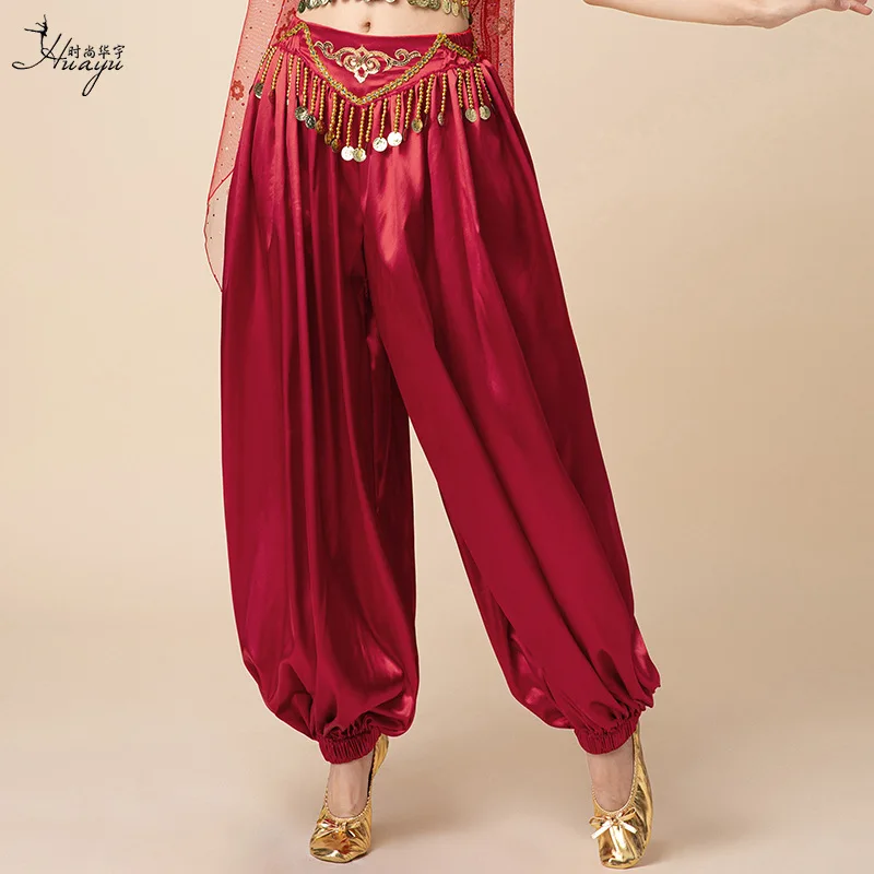 1pcs/lot woman fashion satin belly dance pants indian dance lantern dancing long pants