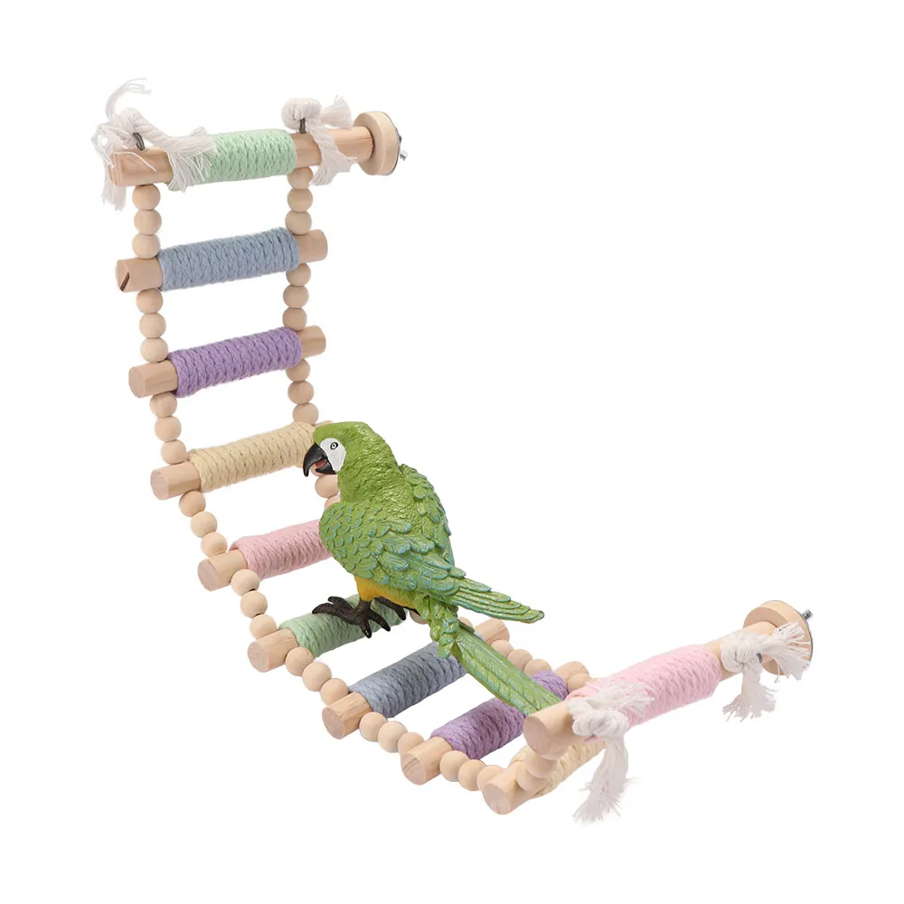 5/8/10 Steps Bird Cotton Rope Ladder Colorful Hanging Bird Cage Decoration Funny Grinding Stick Wear Resistant Wood Bird Perch