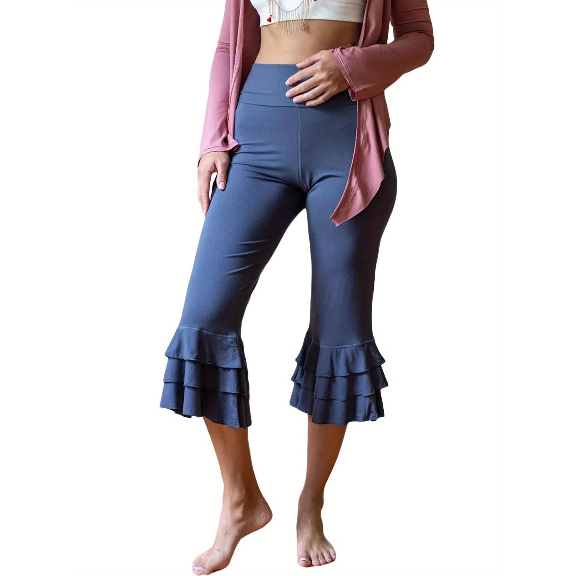 

High Waist Lace Yoga Pants Feminine Trimmed Design Comfortable Base Layer Pants for Women Spring Collection Neutral Style