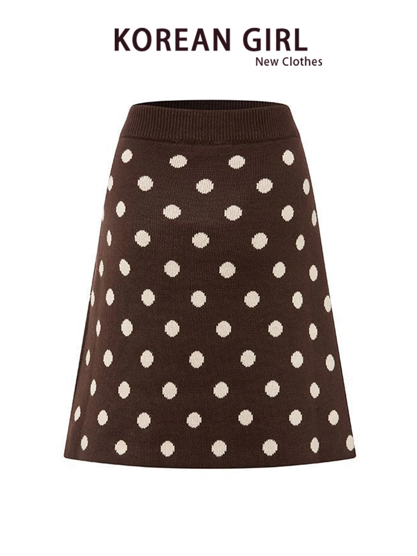 Korean Style Yellow Polka Dot Knitted Half Skirt Women's Autumn Winter Vintage Handmade Embroidery Slim Straight mid Skirt