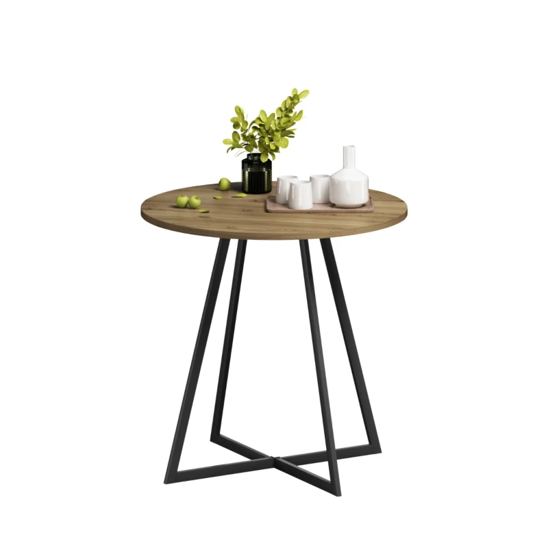 Vintage Round Dining Table 4 Seater Kitchen Table Adjustable Foot Pads Industrial Style for Small Spaces