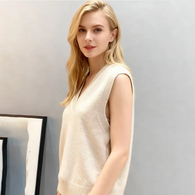 

New Fashion 70% Merino Wool Women Sweater Vest Autumn Winter Female Knitwear Solid Pullover Sleeveless Cashmere Clothing Tops