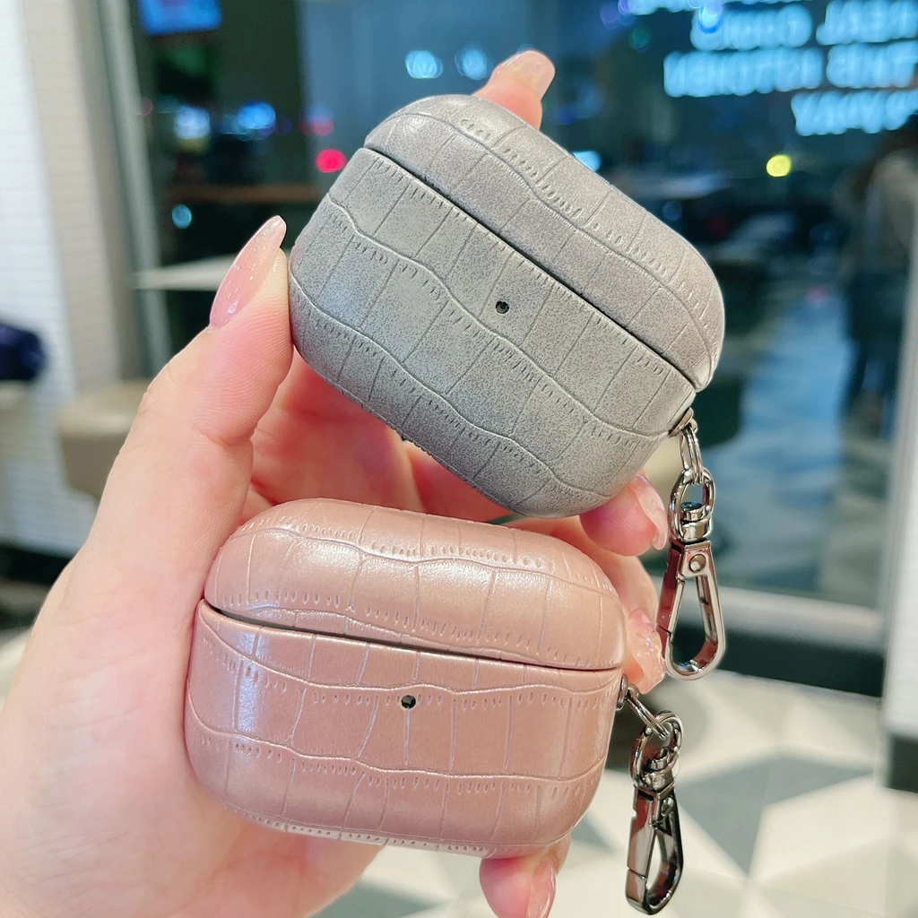 Luxury Retro Multiple Color Crocodile Pu Leather Texture With Hook Earphone Cover Case for AirPods 1 or 2 3 4 5 Pro 2 Pro 3