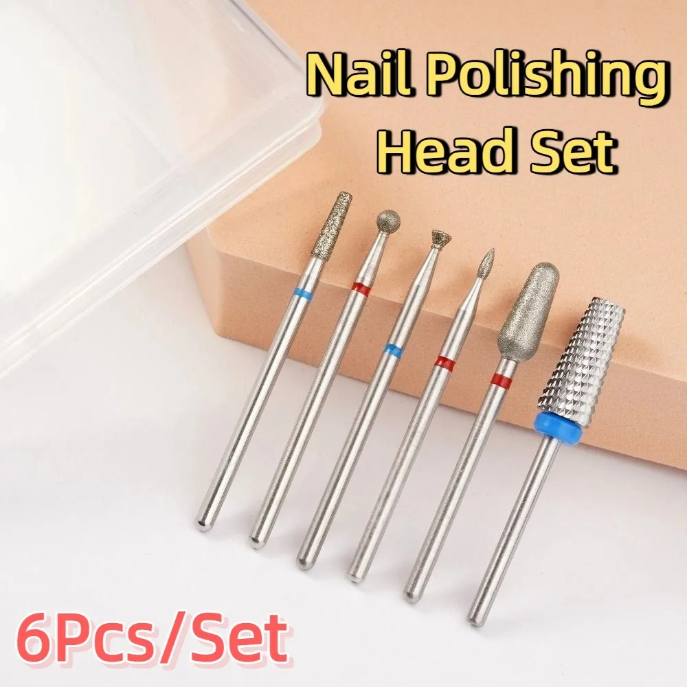 6Pcs Professional Nail Polishing Head Set Wear-resistant High-hardness Nail Art Drill Bit Kits with Box Portable