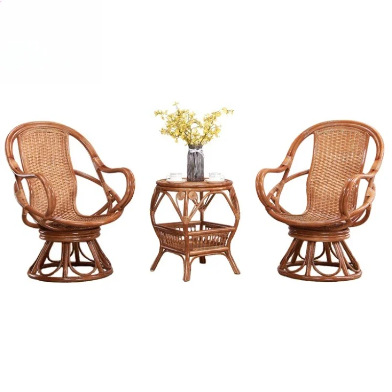 Rattan Chinese-style rattan swivel chair three-piece set, homestay leisure rattan tables and chairs