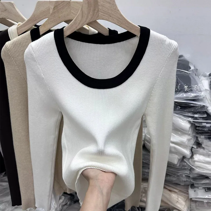 Women Clothing Fashion O-neck Long Sleeve T-shirt Autumn Casual All-match Solid Top Tee Office Lady Elegant Simplicity Pullover