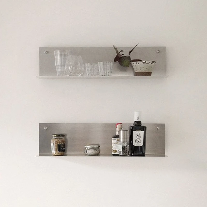 Stainless Steel I-shaped Wall Shelf, Industrial Multi-tier Display Rack Organizer, Heavy-duty Floating Bracket for Home Decor.