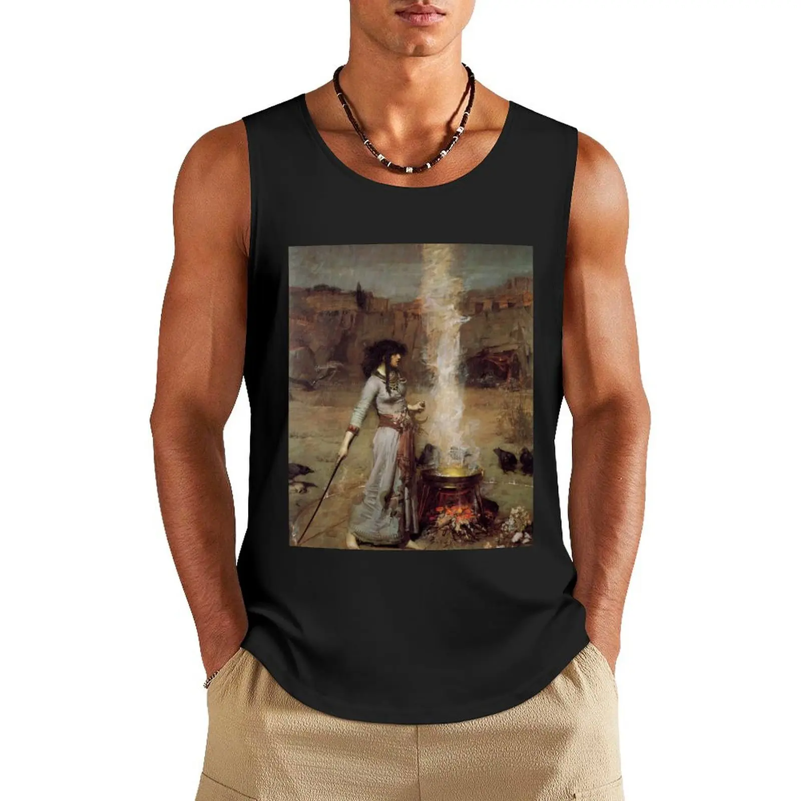 John William Waterhouse - The Magic Circle Tank Top Man summer clothes Sports clothing t-shirts for Men's gym