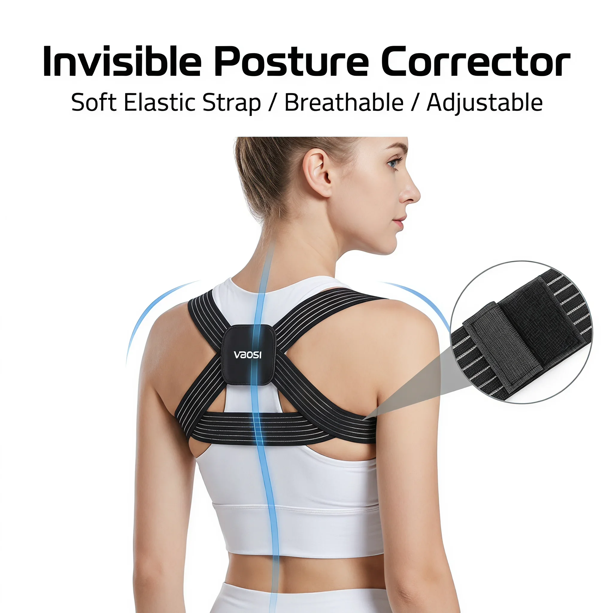 VBOSi Invisible Posture Corrector Adjustable Back Brace Breathable Shoulder Support Belt for Men Women Anti‑Hunchback Spine Pos