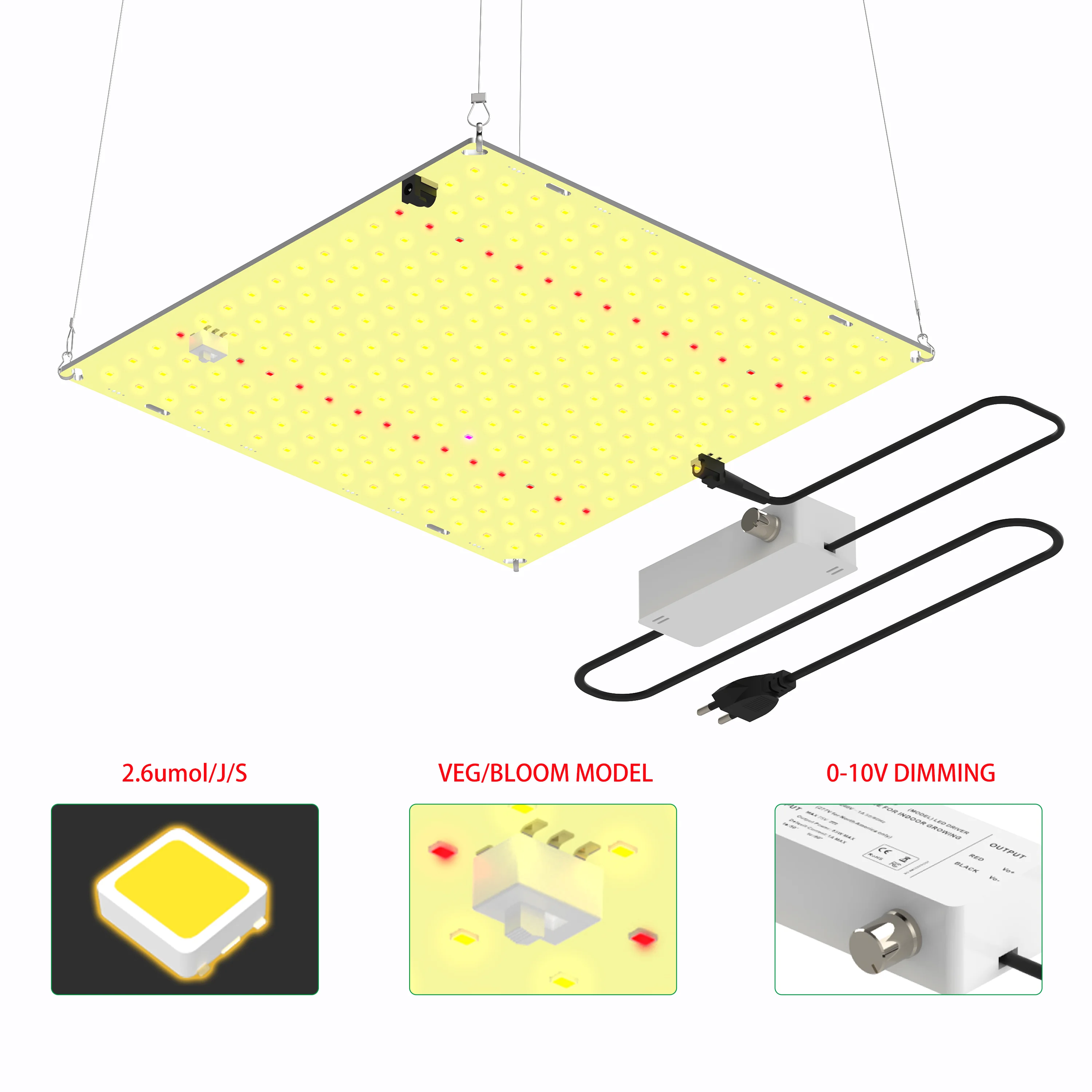 

850W LED Grow Light LM281b+ Diodes Full Spectrum Grow Light 2.6umol, Indoor Grow Tent Plants Growth Light