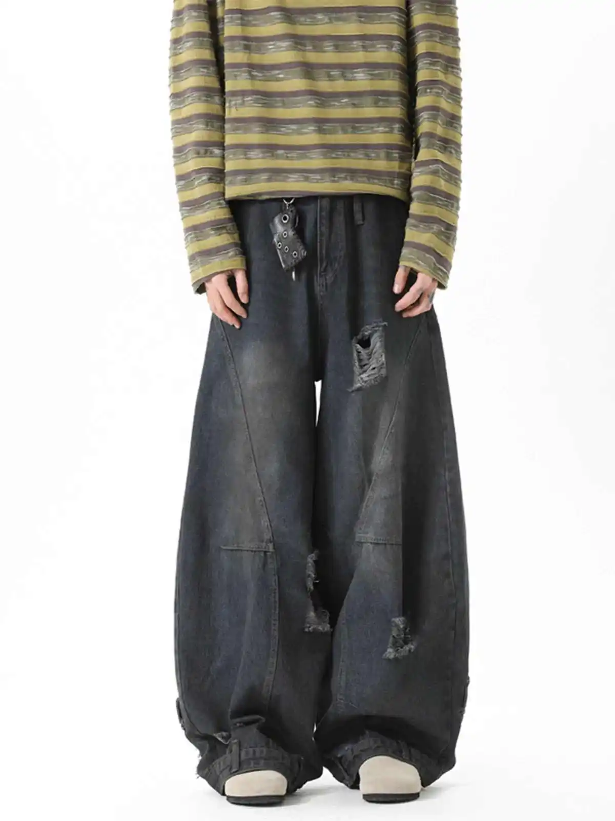 

Женские темно-синие мешковатые рваные джинсы Y2k Harajuku, винтажные джинсовые брюки-бойфренды, японский стиль 2000-х годов, джинсы в стиле хип-хоп, летние брюки