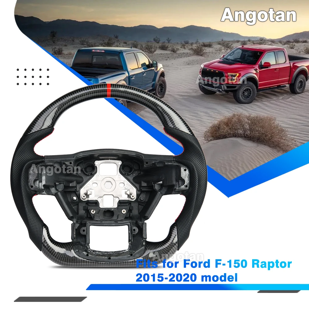 3K roda kemudi serat karbon asli untuk Ford Raptor F150 roda kemudi 2015-2020-tanpa pedal geser bentuk D Nappa berlubang Leat