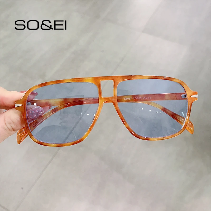 SO & EI rétro Double bridge hommes pilote lunettes de soleil mode Rivets décoration nuances UV400 femmes tendance léopard lunettes de soleil