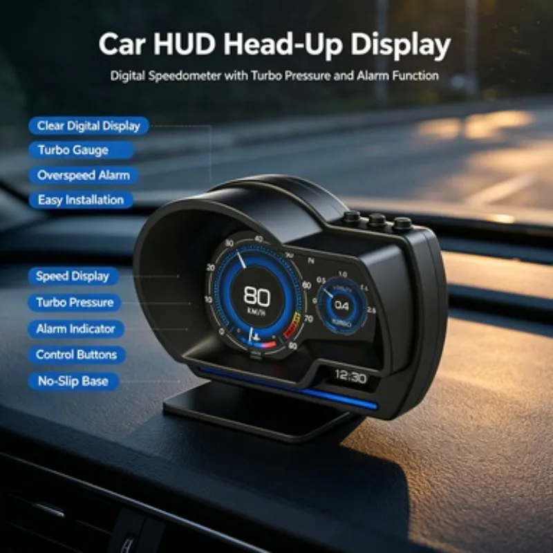 A500 Car OBD Multifunctional LCD Head Up Display P6 Monitor Detect RPM Coolant Temperature Turbo Pressure Modification Gauge