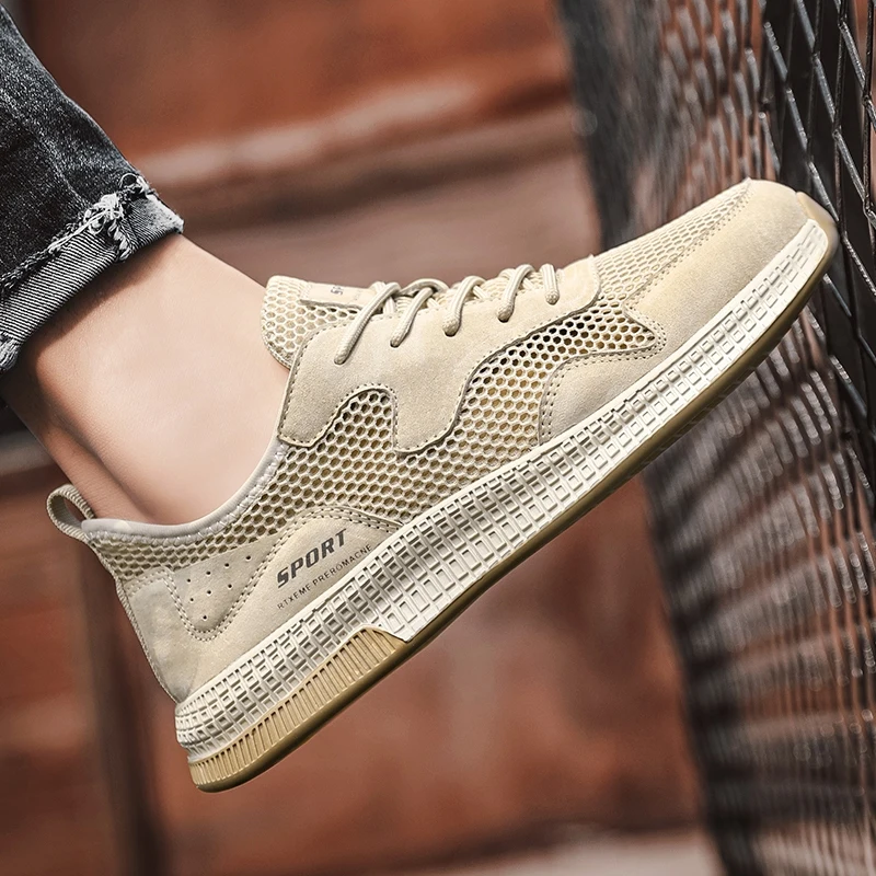 

Men's Summer Thin Breathable Mesh Shoes Lightweight Soft Bottom Work Casual Trendy Shoes Slip-On round Toe Rubber Outsole