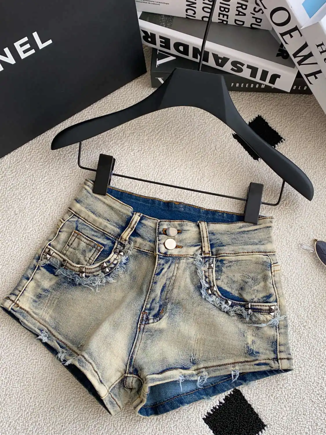 Damskie niebieskie szorty z mikro denimu, niski stan, mini, podarte jeansy, lata 2000, Y2k, Harajuku, vintage, kowbojskie krótkie spodnie, ubrania na lato