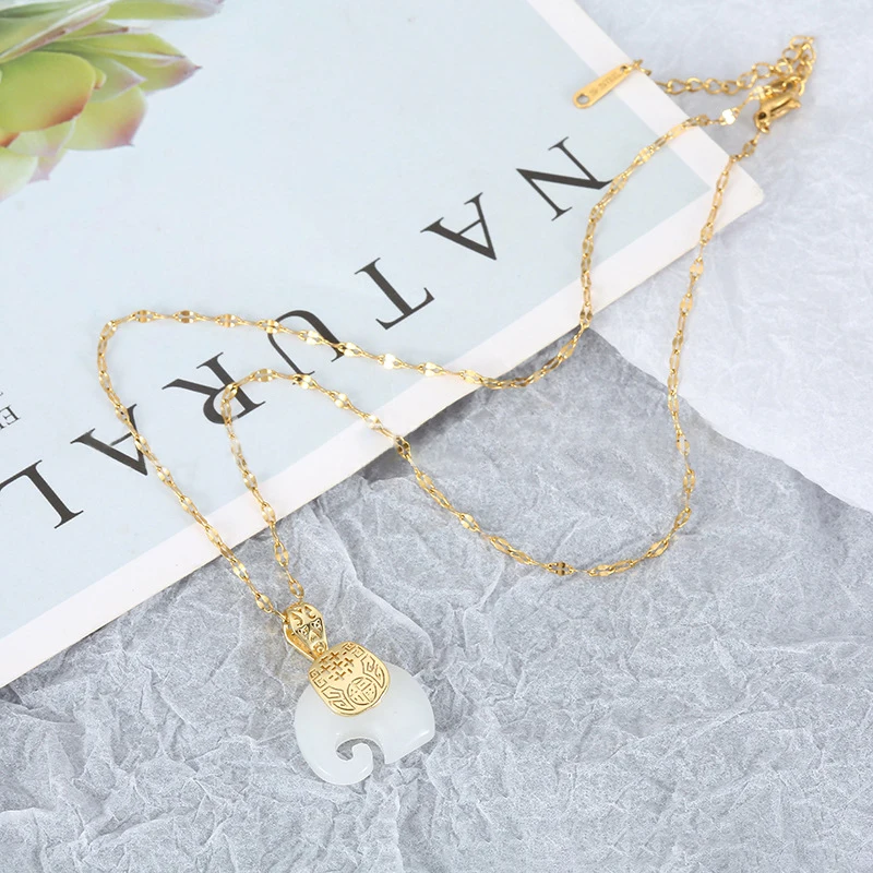 2021 خمر الأبيض Hetian اليشم الفيل قلادة مطلي سلسلة قلادة المختنق