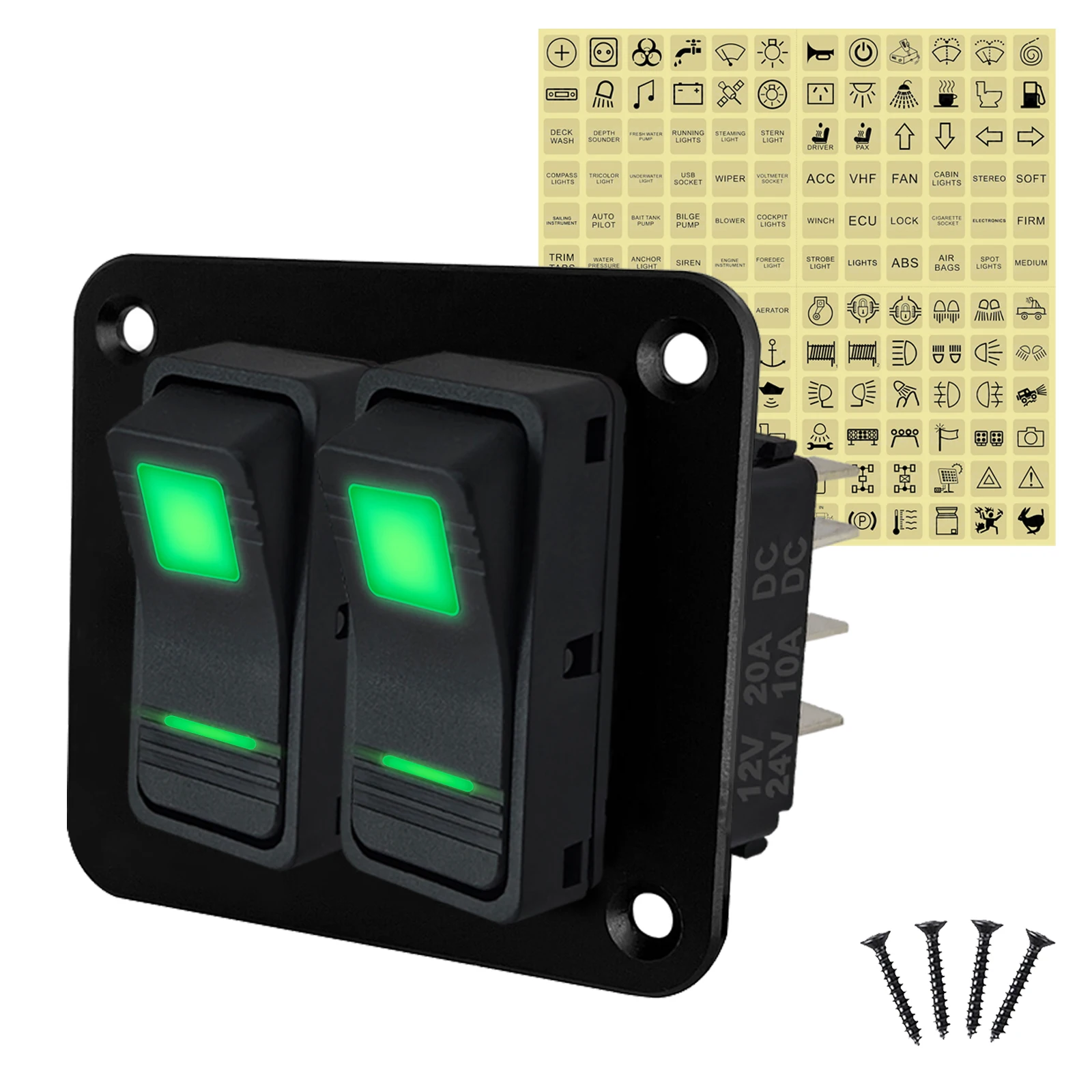 DIY 12V/24V Universal Rocker Switch ON-OFF-ON/ON-ON Green Illuminated Button for Can Am Maverick Commander UTV Marine SPDT Fixed