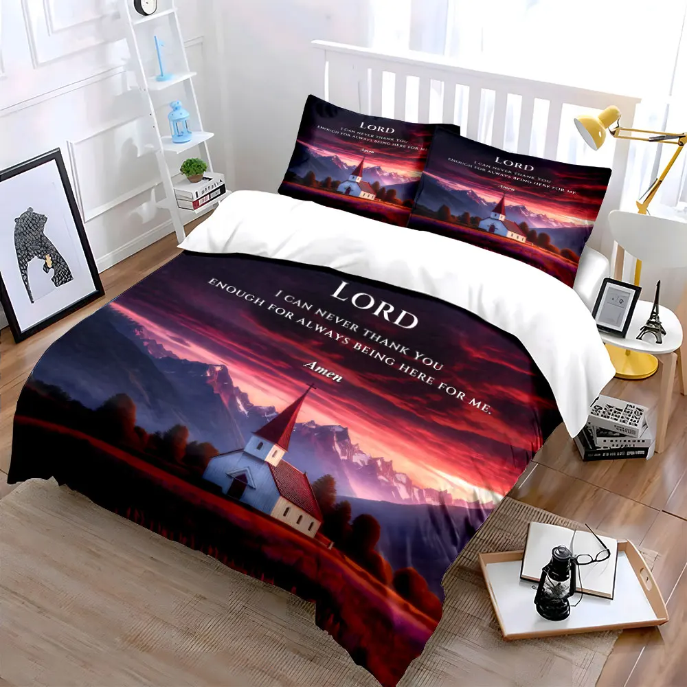 

Various size "Faith-Inspired Scenic Three-Piece Set" kid's and adults' bedroom decor, Exquisite three-piece bedding set gift