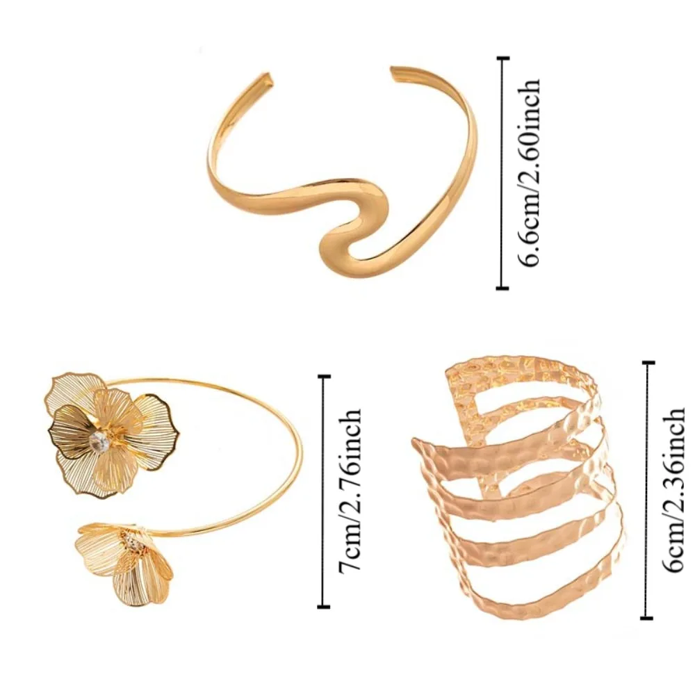سبيكة معدنية أساور للذراع الهندسة موجة خط مبالغ فيه واسعة مفتوحة الذراع الكفة الذراع سلسلة المعصم ملحق النساء الكفة الإسورة الفتيات #5
